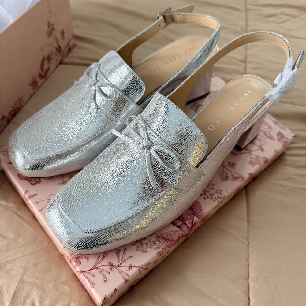 Ivy City Co Shimmering Silver Block Heels